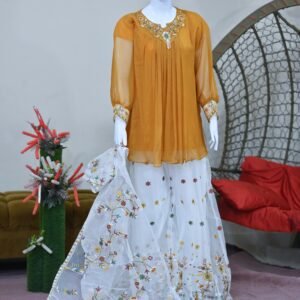 Shifoon short shirt embroidered and hand embellishment