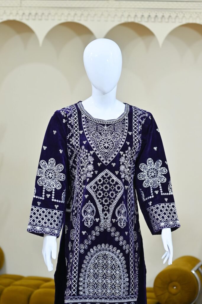 velvet Heavy Embroidered Suit
