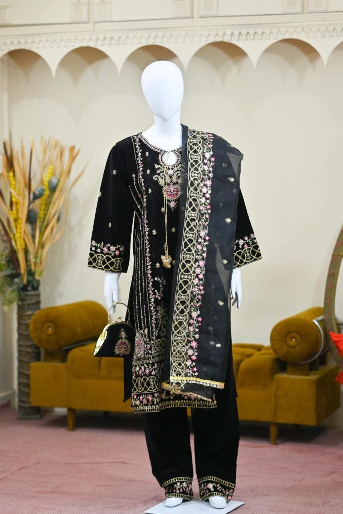 Black Velvet 3-Piece Embroidered Suit