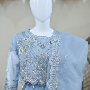 3pc Organza ice blue lehnga