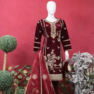 Premium Velvet Maroon Wine Stitched Suit