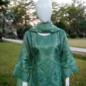 Luxury 3pc Soft Orgaza Suit with Sequence wok