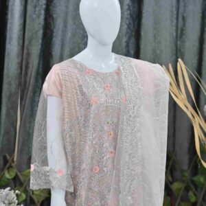 4pc premium ebroided Suit wih Soft cruSh Sharara