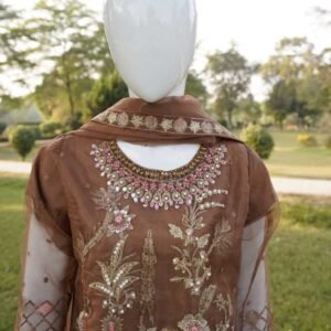 3pc Soft organza Suit with embroided neckline