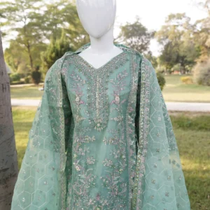 3pc Luxury Soft Organza Suit with Embroided Duppt and Sharara