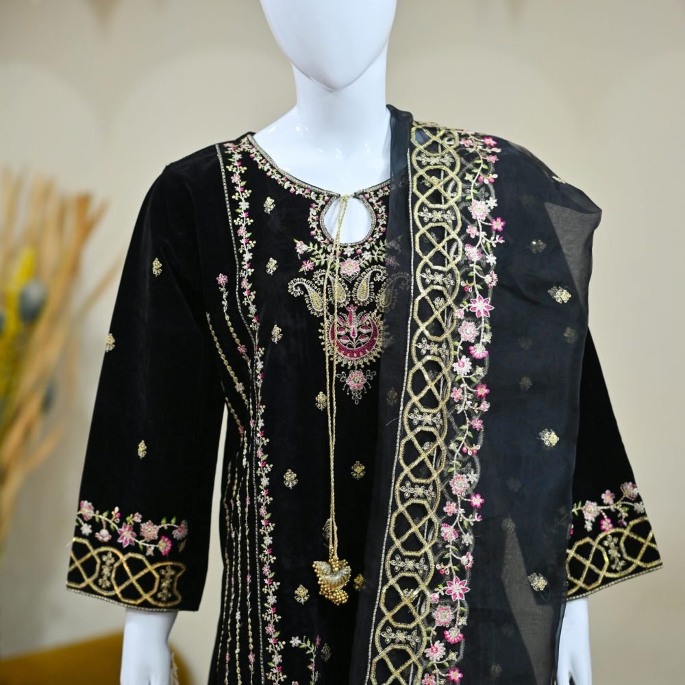 Black Velvet 3-Piece Embroidered Suit